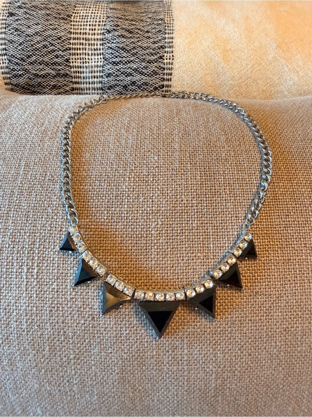 Silver Chain Necklace with Black Pyramid Accents